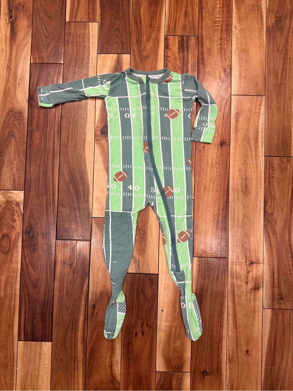 Kickee Pants Green Football Field Footed One-Piece